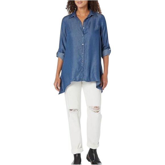 Zac & Rachel Chambray Denim Button Front Tunic Women's 2X - Picture 1 of 8